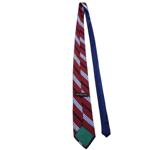 Tommy Hilfiger Silk Maroon Red White & Blue with Solid Blue Contrast Tail Tie - Picture 6 of 7